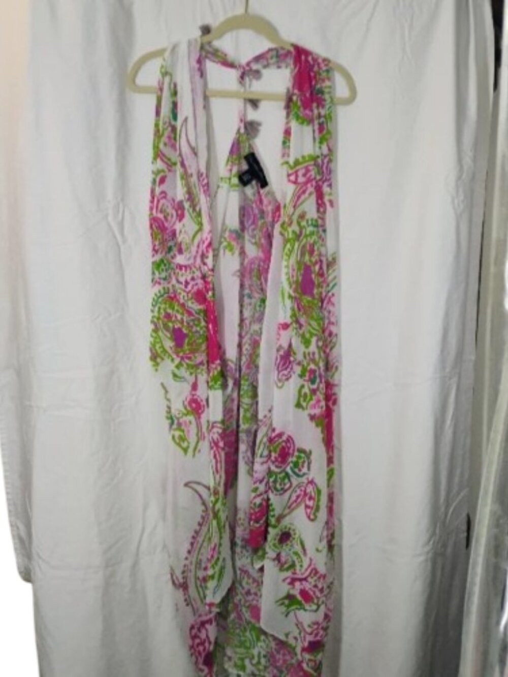 Vibrant Pink and Green Floral Sheer Vest in Size XL. Preloved in Good Condition